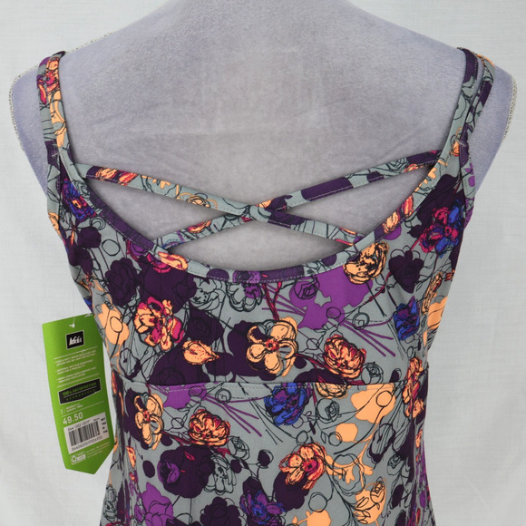 REI Top Womens 14 Sariska Yoga Tunic Gray Purple Stretch Knit Attached Bra New - Picture 10 of 14